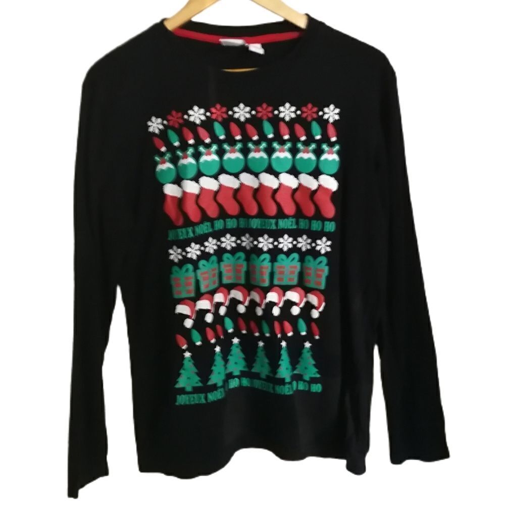 𝅺Black and Joyeux Noel Ugly Christmas Long Sleeves Sweatshirt Size Small
